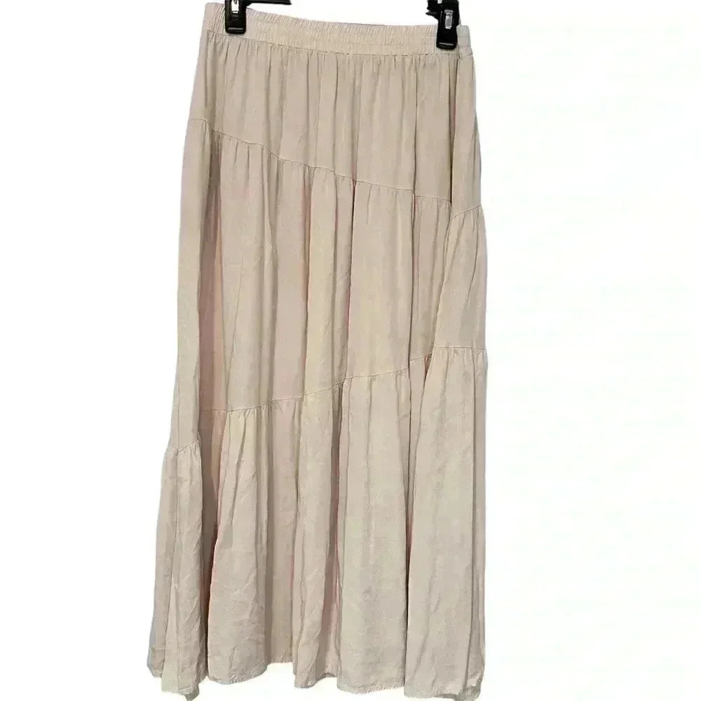 ANRABESS Elastic High Waist Pleated A-Line Flowy Maxi Long Skirt Dress Size L